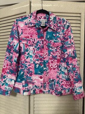 Dana Buchman Pink Floral Patchwork Jean Jacket